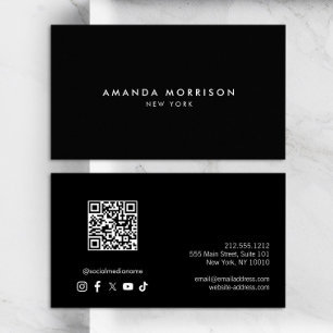 Minimalistisch Luxus Black QR Code Social Media Visitenkarte