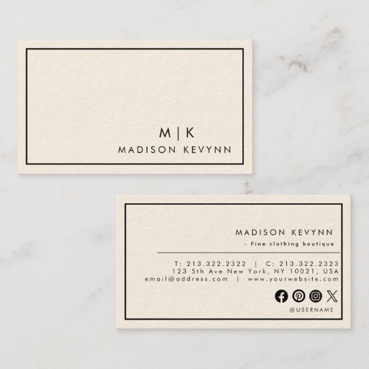 Minimalistisch Luxus-Boutique Elfenbein Visitenkarte (Vorne/Hinten)