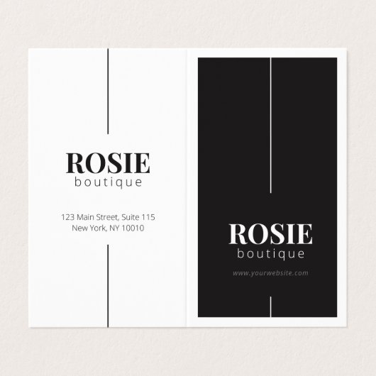 Minimalistisch Luxus Boutique Friseur Salon Schwar Visitenkarten (Außenseite Aufgefaltet)