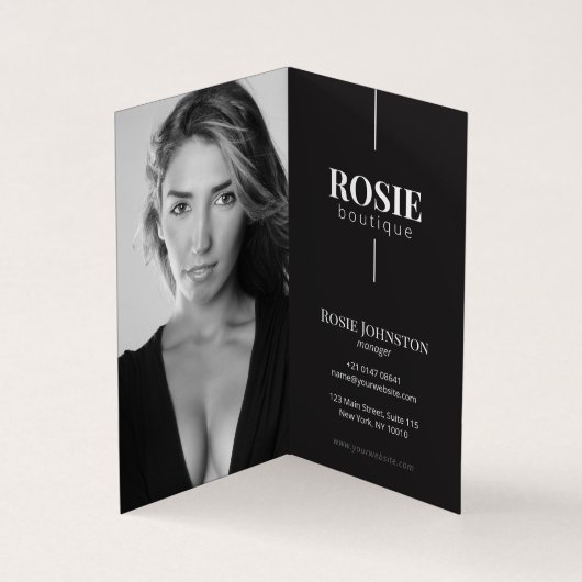 Minimalistisch Luxus Boutique Friseur Salon Schwar Visitenkarten (Innenseite)