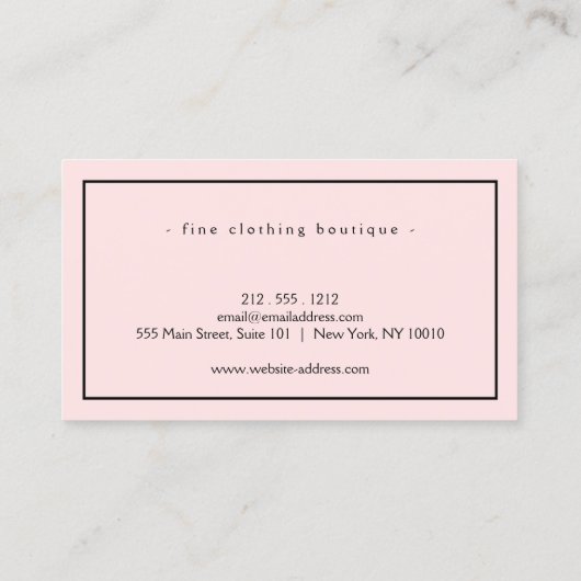 Minimalistisch Luxus Boutique Rosa/Schwarz Visitenkarte (Rückseite)
