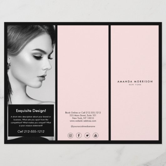 Minimalistisch Luxus Boutique Schwarz/Rosa Broschü Flyer (Vorne)