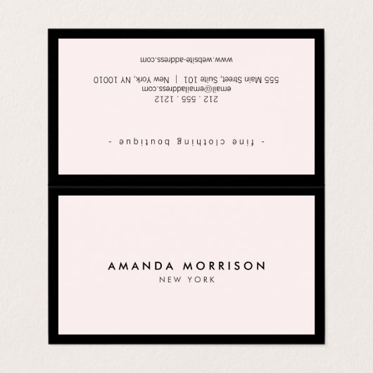 Minimalistisch Luxus Boutique Schwarz/Rosa Visitenkarten (Außenseite Aufgefaltet)