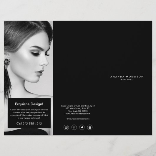 Minimalistisch Luxus Boutique Schwarz/Weiß Broschü Flyer (Vorne)