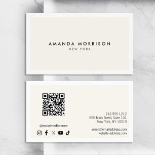 Minimalistisch Luxus White/Ivory QR Code Social Me Visitenkarte