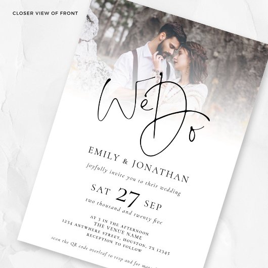 Minimalistisch machen wir QR Code Foto Hochzeit Einladung