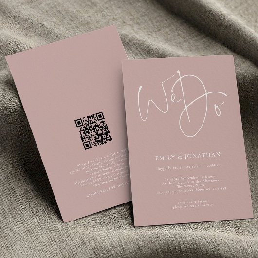 Minimalistisch machen wir Script Dusty Rose QR Cod Einladung