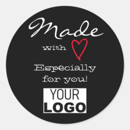 Minimalistisch Made with Liebe Red Heart Logo Blac Runder Aufkleber