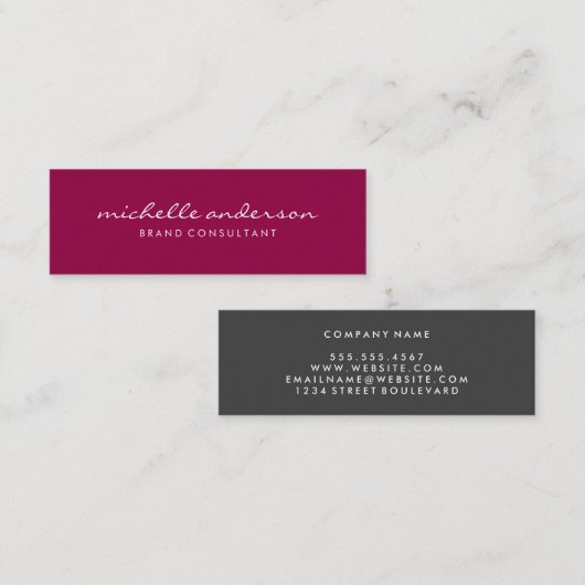 Minimalistisch Magenta Cursive Text Mini Visitenkarte (Vorne/Hinten)