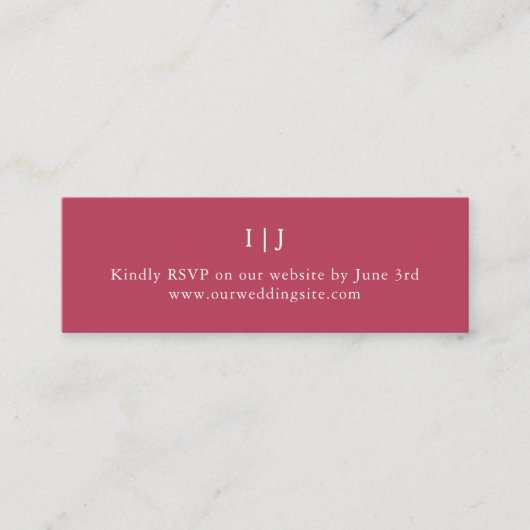 Minimalistisch Magenta Monogram Wedding Website Mini Visitenkarte (Vorderseite)