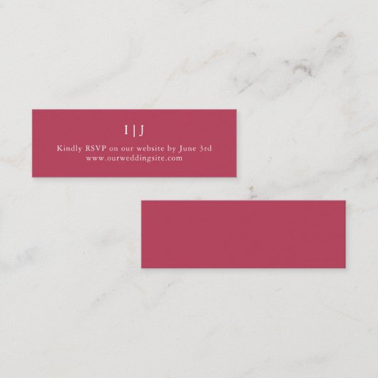 Minimalistisch Magenta Monogram Wedding Website Mini Visitenkarte (Vorne/Hinten)