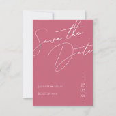 Minimalistisch Magenta Pink Script Typografy Weddi Save The Date (Vorderseite)