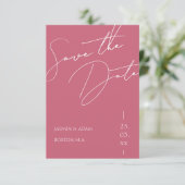 Minimalistisch Magenta Pink Script Typografy Weddi Save The Date (Stehend Vorderseite)