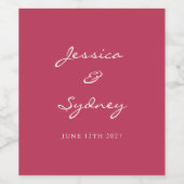 Minimalistisch Magenta Red Script Wedding Custom Weinetikett (Einzelnes Label)