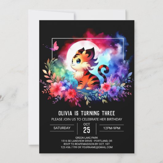 Minimalistisch Magic Tiger Birthday Einladung (Vorderseite)