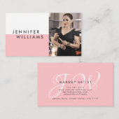 Minimalistisch Makeup Artist Elegantes Foto Rosa Visitenkarte (Vorne/Hinten)
