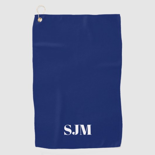 Minimalistisch marinebaublaue Monogramm-Initialen Golfhandtuch (Vorderseite)