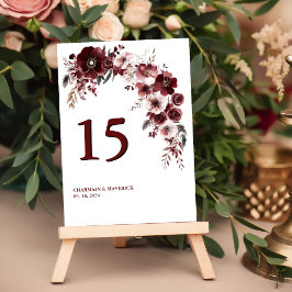 Minimalistisch Maroon Burgundy Wedding Tischnummer
