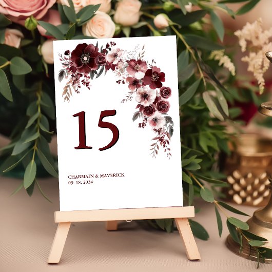 Minimalistisch Maroon Burgundy Wedding Tischnummer