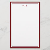Minimalistisch Maroon Red Two Border Monogram Briefpapier (Vorderseite)