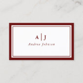 Minimalistisch Maroon Red Two Border Monogram Visitenkarte (Vorderseite)