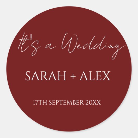 Minimalistisch Maroon Wedding Cocktail Napkins Runder Aufkleber (Vorderseite)