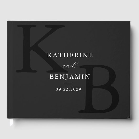 Minimalistisch Matte Black Monogram Modern Wedding Gästebuch (Vorderseite)