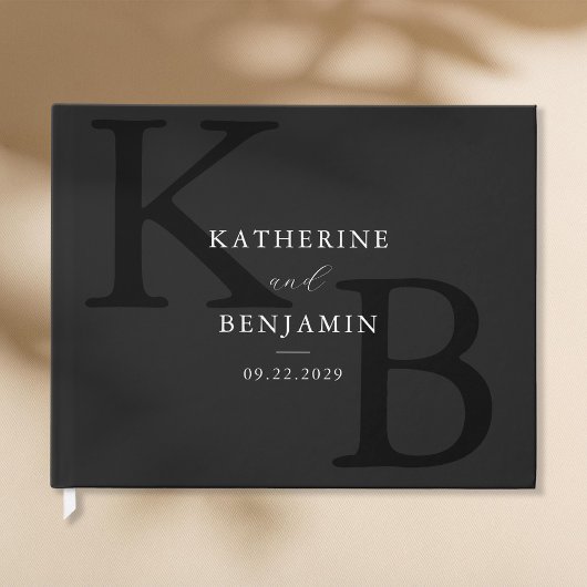 Minimalistisch Matte Black Monogram Modern Wedding Gästebuch