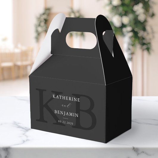 Minimalistisch Matte Black Monogram Modern Wedding Geschenkschachtel