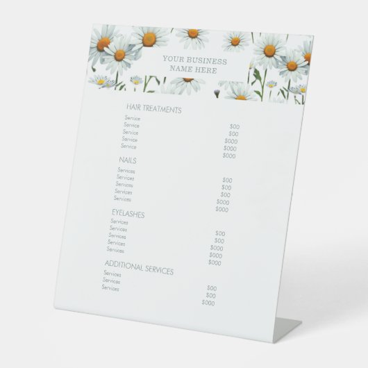 Minimalistisch | Menü "Salon Price List Service" Sockelschild (Vorderseite)