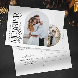 Minimalistisch Merrier Together Wedding Christmas Feiertagspostkarte