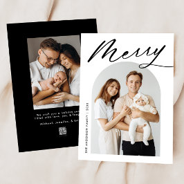 Minimalistisch Merry Black Script 2 Foto Feiertagskarte