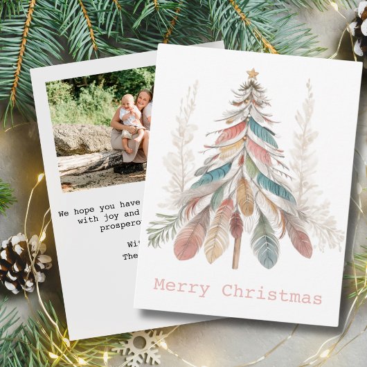 Minimalistisch Merry Christmas Boho Tree|One Foto Mitteilungskarte