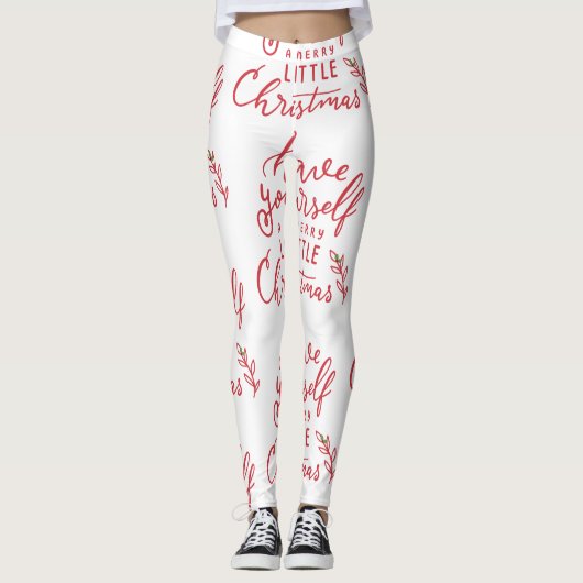 Minimalistisch Merry Little Christmas Red Script W Leggings (Vorderseite)