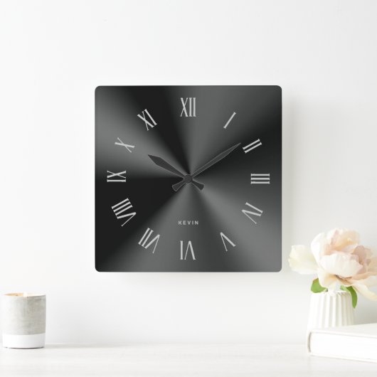 Minimalistisch metallisch schwarz graue römische Z Quadratische Wanduhr (Zuhause)