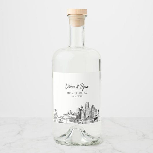 Minimalistisch Miami Wedding Custom Alkoholflaschenetikett (Vorderseite)
