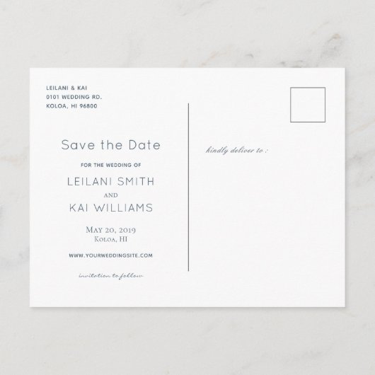 Minimalistisch Midnight Blue Save the Date Postkar Ankündigungspostkarte (Rückseite)