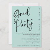 Minimalistisch Mint Green Script Graduation Party Einladung (Vorderseite)