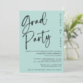 Minimalistisch Mint Green Script Graduation Party Einladung (Stehend Vorderseite)