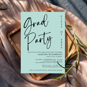 Minimalistisch Mint Green Script Graduation Party Einladung
