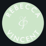 Minimalistisch Mint Green Wedding Personalisierte  Runder Aufkleber<br><div class="desc">Diese personalisierten, neutralen Hochzeitsaufkleber sind eine schöne Ergänzung zu jeder Hochzeitsfeier. Diese individuell anpassbaren Aufkleber sind so konzipiert, dass sie Ihren Gastgeschenke Hochzeiten eine persönliche Touch hinzufügen oder Dankesgeschenke. Sie sind in verschiedenen Formen und Größen erhältlich. Diese Aufkleber können auch verwendet werden, um Gegenstände wie Einladungen, Umschläge oder Tischdecken Platzkarten...</div>