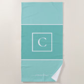 Minimalistisch Minze Blue Monogram Personalisiert Strandtuch (Vorderseite)