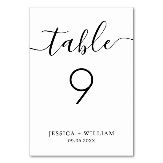 Minimalistisch mit elegantem Kalligraphieskript Tischnummer (Rückseite)