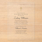 Minimalistisch mit Imitaten Gold Cross Taufen Acryleinladungen (Vorderseite)