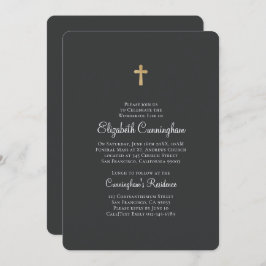 Minimalistisch mit Imitaten Goldkreuz-Gedenkfeier Einladung