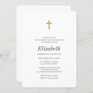 Minimalistisch mit Imitats Gold Cross Girl Bestäti Einladung