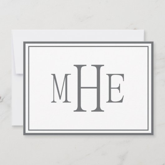 Minimalistisch Mit Monogramm Grau Mitteilungskarte (Vorderseite)
