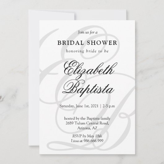 Minimalistisch Mit Monogramm mit QR-Code-Brautpart Einladung (Vorderseite)