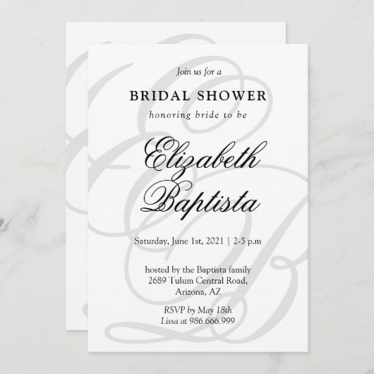 Minimalistisch Mit Monogramm mit QR-Code-Brautpart Einladung (Vorne/Hinten)