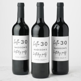 Minimalistisch Modern 30. Geburtstag Gastgeschenk  Weinetikett